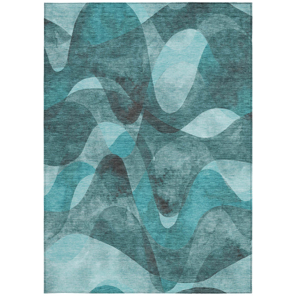 Homeroots 8' X 10' Teal Abstract Washable Non Skid Indoor Outdoor Area Rug Teal Polyester 561630
