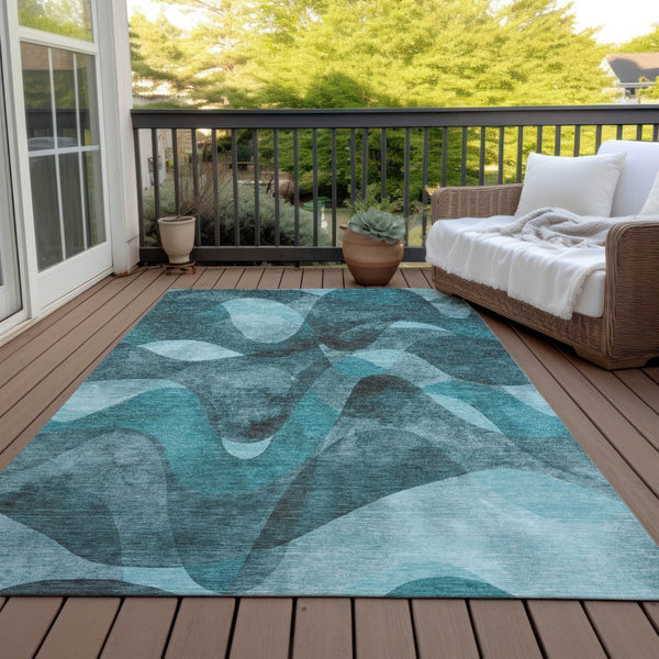 Homeroots 5' X 8' Abstract Washable Non-skid Area Rug For Indoor & Outdoor Spaces - Stain Resistant Design Teal Polyester 561631