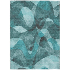 HomeRoots 5' X 8' Abstract Washable Non-Skid Area Rug - Perfect for Indoor or Outdoor Spaces, Stain-Resistant Teal 561631