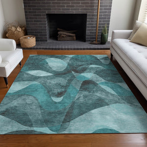 Homeroots 5' X 8' Abstract Washable Non-skid Area Rug For Indoor & Outdoor Spaces - Stain Resistant Design Teal Polyester 561631