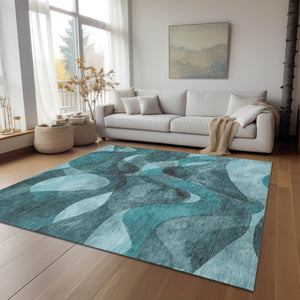 Homeroots 5' X 8' Abstract Washable Non-skid Area Rug For Indoor & Outdoor Spaces - Stain Resistant Design Teal Polyester 561631