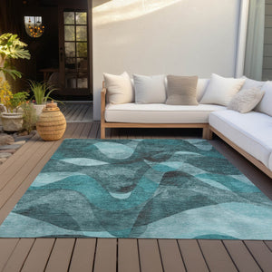 Homeroots 5' X 8' Abstract Washable Non-skid Area Rug For Indoor & Outdoor Spaces - Stain Resistant Design Teal Polyester 561631