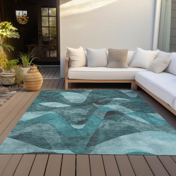 Homeroots 5' X 8' Abstract Washable Non-skid Area Rug For Indoor & Outdoor Spaces - Stain Resistant Design Teal Polyester 561631