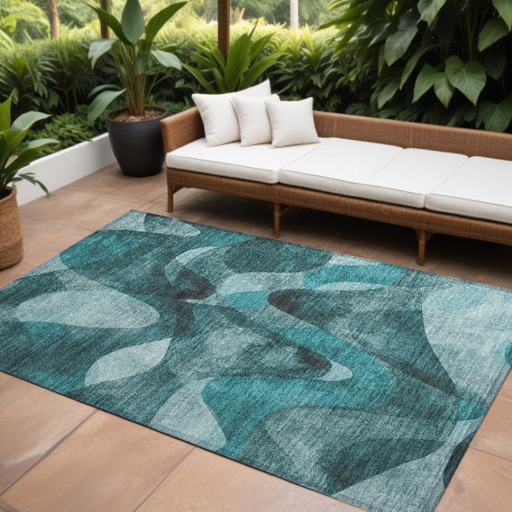HomeRoots 5' X 8' Abstract Washable Non-Skid Area Rug - Perfect for Indoor or Outdoor Spaces, Stain-Resistant Teal 561632