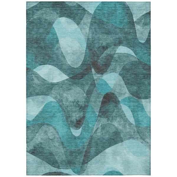 HomeRoots 5' X 8' Abstract Washable Non-Skid Area Rug - Perfect for Indoor or Outdoor Spaces, Stain-Resistant Teal 561632