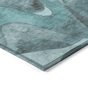 Homeroots 5' X 8' Abstract Washable Non-skid Area Rug For Indoor & Outdoor Spaces - Stain Resistant Design Teal Polyester 561632