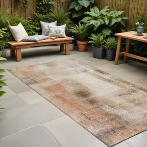 Homeroots 2' X 8' Beige And Brown Washable Non Skid Indoor Outdoor Runner Rug Beige Polyester 561634