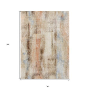Homeroots 3' Washable Non-skid Indoor Outdoor Area Rug – Stylish Stain Resistant Design For Family Spaces Beige Polyester 561636