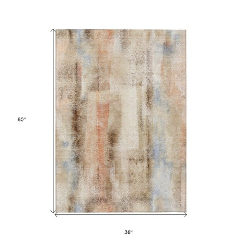 Homeroots 3' Washable Non-skid Indoor Outdoor Area Rug – Stylish Stain Resistant Design For Family Spaces Beige Polyester 561636