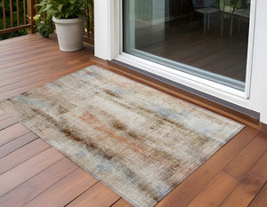 Homeroots 3' Washable Non-skid Indoor Outdoor Area Rug – Stylish Stain Resistant Design For Family Spaces Beige Polyester 561636