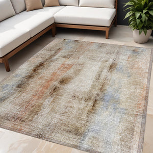 Homeroots 5' X 8' Beige And Brown Washable Non Skid Indoor Outdoor Area Rug Beige Polyester 561637