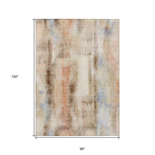 Homeroots 8' X 10' Beige And Brown Washable Non Skid Indoor Outdoor Area Rug Beige Polyester 561639