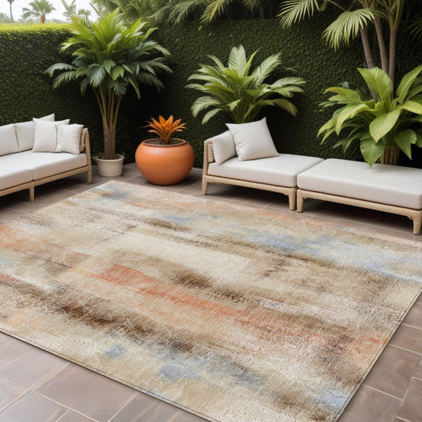 Homeroots 8' X 10' Beige And Brown Washable Non Skid Indoor Outdoor Area Rug Beige Polyester 561639