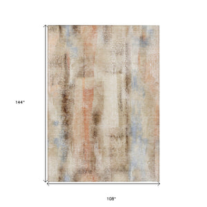 Homeroots 9' X 12' Beige And Brown Washable Non Skid Indoor Outdoor Area Rug Beige Polyester 561640