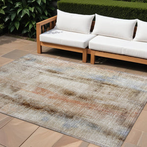 Homeroots 9' X 12' Beige And Brown Washable Non Skid Indoor Outdoor Area Rug Beige Polyester 561640