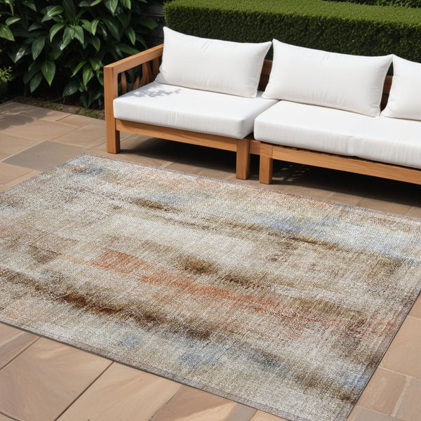 Homeroots 9' X 12' Beige And Brown Washable Non Skid Indoor Outdoor Area Rug Beige Polyester 561640