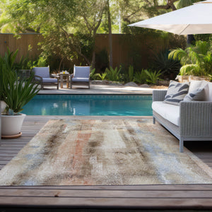 Homeroots 10' X 14' Beige And Brown Washable Non Skid Indoor Outdoor Area Rug Beige Polyester 561641