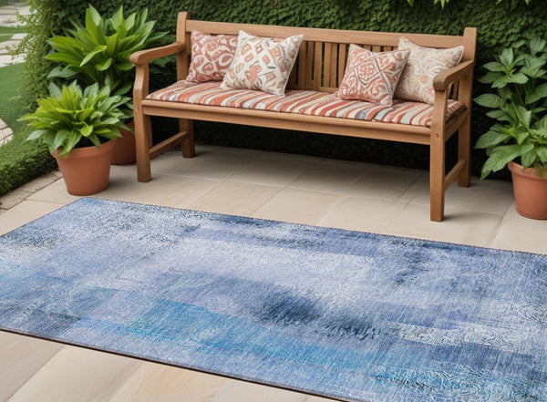 Homeroots 8' Runner Blue Washable Non Skid Indoor Outdoor Runner Rug Blue Polyester 561643