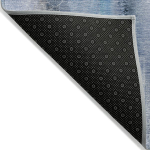 Homeroots 8' Runner Blue Washable Non Skid Indoor Outdoor Runner Rug Blue Polyester 561643