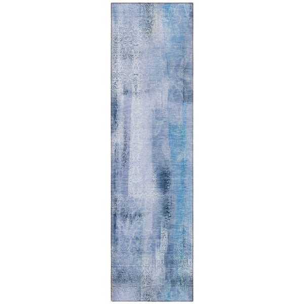 Homeroots 8' Runner Blue Washable Non Skid Indoor Outdoor Runner Rug Blue Polyester 561643