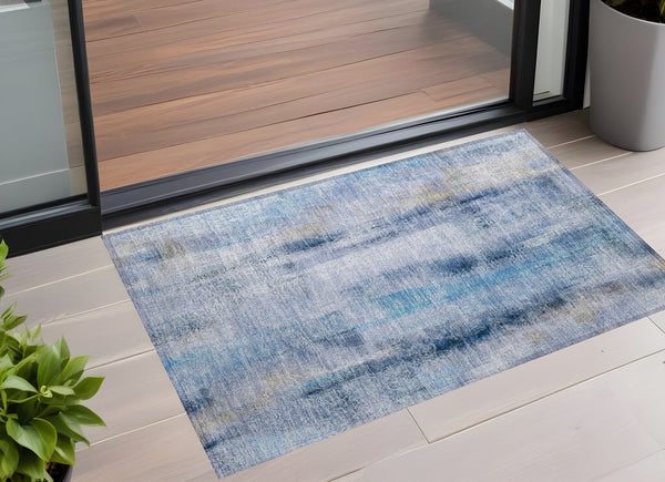 Homeroots 3' Washable Non-skid Indoor Outdoor Area Rug – Stylish Stain Resistant Design For Family Spaces Blue Polyester 561645