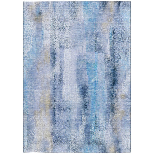 Homeroots 3' Washable Non-skid Indoor Outdoor Area Rug – Stylish Stain Resistant Design For Family Spaces Blue Polyester 561645
