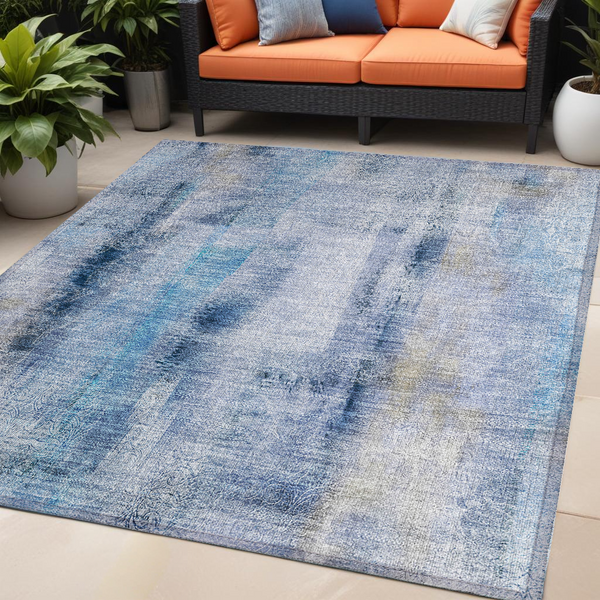 Homeroots 5' X 8' Blue Washable Non Skid Indoor Outdoor Area Rug Blue Polyester 561646