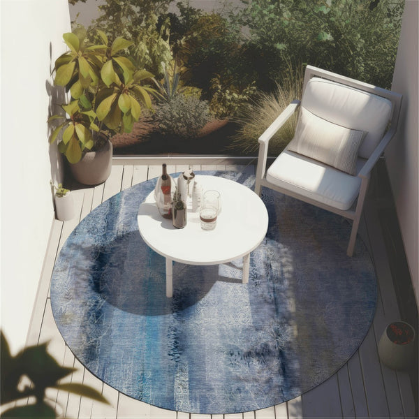 Homeroots 3' Washable Non-skid Indoor Outdoor Area Rug – Stylish Stain Resistant Design For Family Spaces Blue Polyester 561647