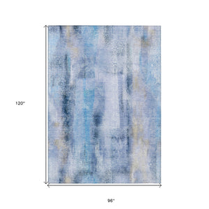 Homeroots 8' X 10' Blue Washable Non Skid Indoor Outdoor Area Rug Blue Polyester 561648