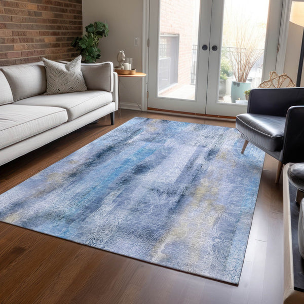 Homeroots 3' Washable Non-skid Indoor Outdoor Area Rug – Stylish Stain Resistant Design For Family Spaces Blue Polyester 561649