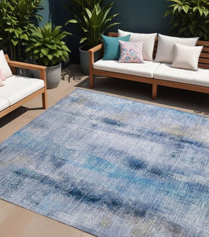 Homeroots 3' Washable Non-skid Indoor Outdoor Area Rug – Stylish Stain Resistant Design For Family Spaces Blue Polyester 561650