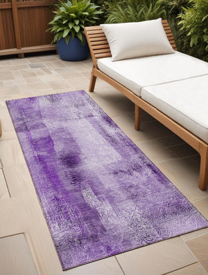 Homeroots 8' Runner Purple Washable Non Skid Indoor Outdoor Runner Rug Purple Polyester 561661