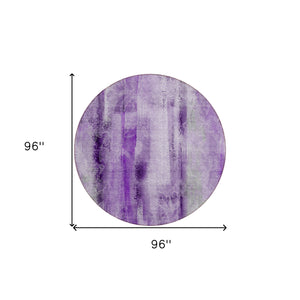 Homeroots 8' Round Purple Round Washable Non Skid Indoor Outdoor Area Rug Purple Polyester 561665