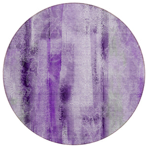 Homeroots 8' Round Purple Round Washable Non Skid Indoor Outdoor Area Rug Purple Polyester 561665