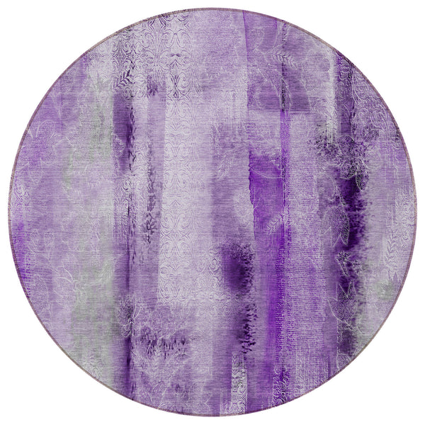 Homeroots 8' Round Purple Round Washable Non Skid Indoor Outdoor Area Rug Purple Polyester 561665