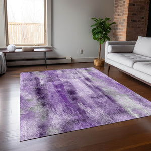 Homeroots 3' Washable Non-skid Indoor Outdoor Area Rug – Stylish Stain Resistant Design For Family Spaces Purple Polyester 561666