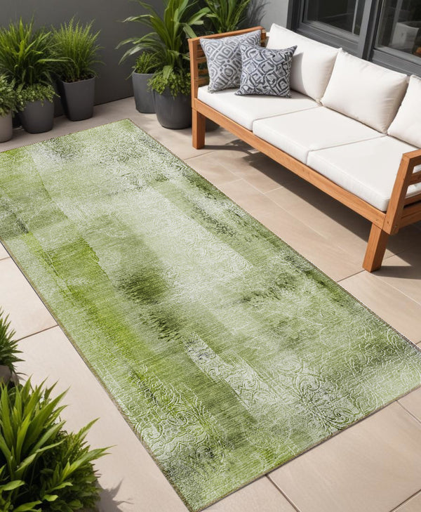 Homeroots 8' Runner Sage Washable Non Skid Indoor Outdoor Runner Rug Sage Polyester 561670