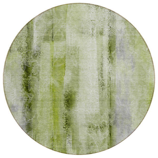 Homeroots 8' Round Sage Round Washable Non Skid Indoor Outdoor Area Rug Sage Polyester 561674