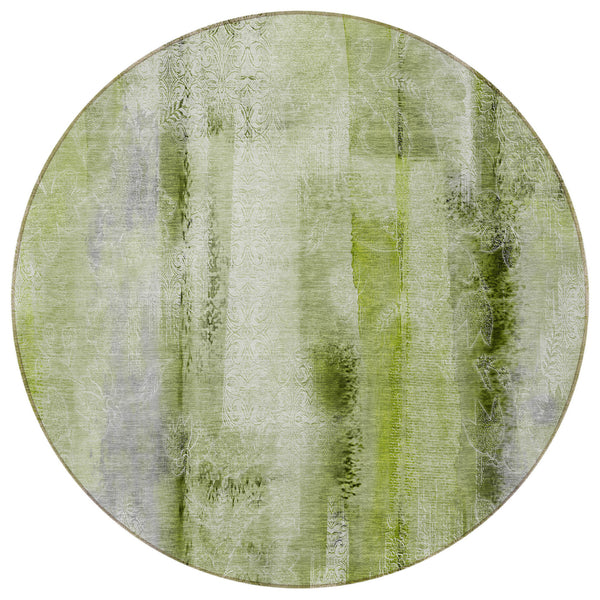Homeroots 8' Round Sage Round Washable Non Skid Indoor Outdoor Area Rug Sage Polyester 561674