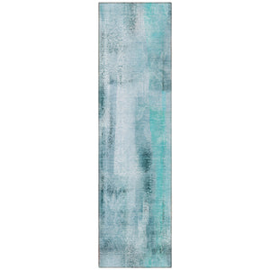 Homeroots 3' Washable Non-skid Indoor Outdoor Area Rug – Stylish Stain Resistant Design For Family Spaces Teal Polyester 561688