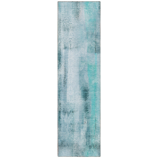 Homeroots 3' Washable Non-skid Indoor Outdoor Area Rug – Stylish Stain Resistant Design For Family Spaces Teal Polyester 561688
