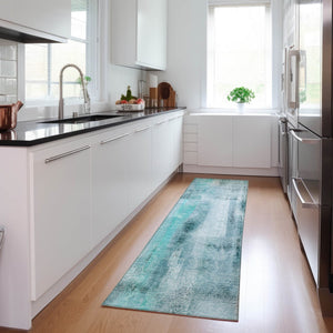 Homeroots 3' Washable Non-skid Indoor Outdoor Area Rug – Stylish Stain Resistant Design For Family Spaces Teal Polyester 561688