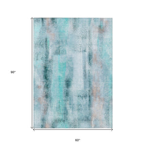 HomeRoots 5' X 8' Washable Non-Skid Area Rug for Indoor & Outdoor Spaces, Durable & Stylish Floor Covering Teal 561691