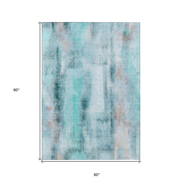 HomeRoots 5' X 8' Washable Non-Skid Area Rug for Indoor & Outdoor Spaces, Durable & Stylish Floor Covering Teal 561691