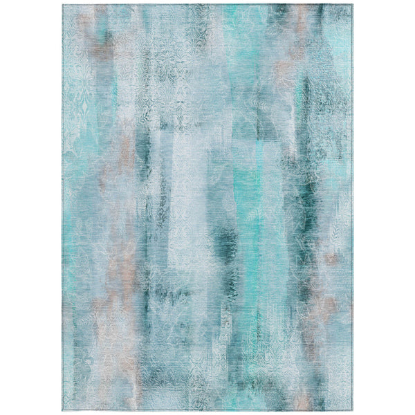 Homeroots 5' X 8' Teal Washable Non Skid Indoor Outdoor Area Rug Teal Polyester 561691
