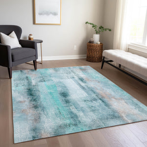 Homeroots 5' X 8' Teal Washable Non Skid Indoor Outdoor Area Rug Teal Polyester 561691