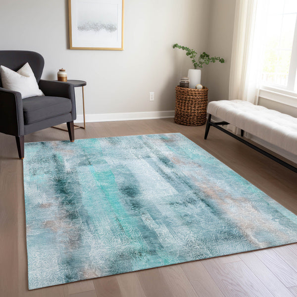 Homeroots 5' X 8' Teal Washable Non Skid Indoor Outdoor Area Rug Teal Polyester 561691