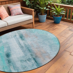 Homeroots 3' Washable Non-skid Indoor Outdoor Area Rug – Stylish Stain Resistant Design For Family Spaces Teal Polyester 561692