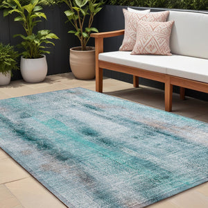 Homeroots 9' X 12' Teal Washable Non Skid Indoor Outdoor Area Rug Teal Polyester 561694