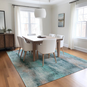 HomeRoots 5' X 8' Washable Non-Skid Area Rug for Indoor & Outdoor Spaces, Durable & Stylish Floor Covering Teal 561695